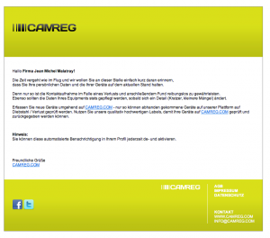 auto_notify_mail Die E-Mail erinnert noch einmal an die Pflege aktuelle Geräte, das Nachpflegen neuer Geräte und ggf. Adressänderung